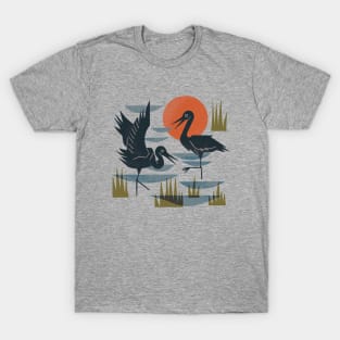 Cranes Wading At Sunset T-Shirt